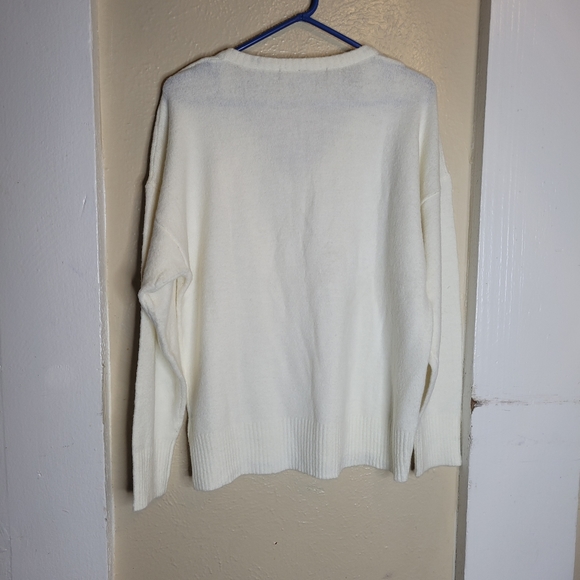 Curated by Instant Message Sweater Womens Size XL Ivory Fall Winter Vneck - Picture 2 of 9